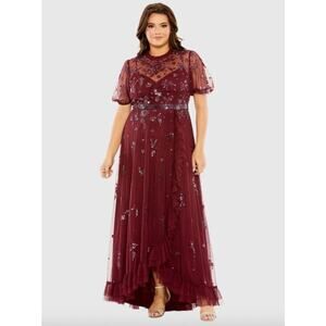 MAC DUGGAL Dress Size 16 Evening Gown Sequin Red NEW Embellished Faux Wrap Gown